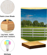 Load image into Gallery viewer, Square Bedside Table Lamp Horse Country Ocala Florida Wooden Base Flaxen Fabric Shade Dimmable Nightstand Lamp Bedside Desk Lamp for Bedroom Living Room
