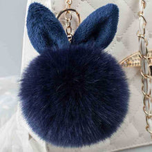 Load image into Gallery viewer, Cute Pom Pom Ball Keychain Rabbit Ear Keyring Bag Charm Decoration (Navy Blue)
