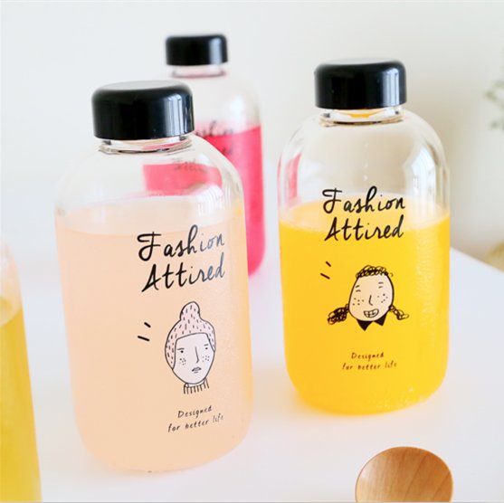 Water Bottle with Straw and Sticker 23.6oz No Leak Large Cute Kawaii Bear Water Bottles Sport Plastic Portable Square Drinking Bottle for Kids Girls School Supplies