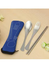 Load image into Gallery viewer, 1 Set Traveling Camping Picnic Dinner Spoon Fork Chopsticks Blue/Silver 21x5cm
