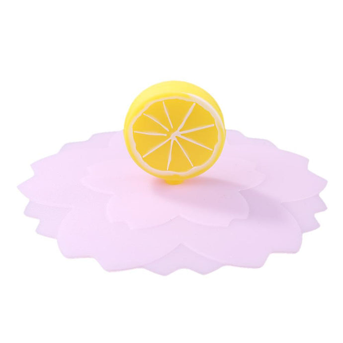 1 Pack Cute Fruit Lace Pattern Silicone Cup Lid, Creative Seal Leakproof Glass Cup Lid Coffee Cup Suction Lid (Pink)