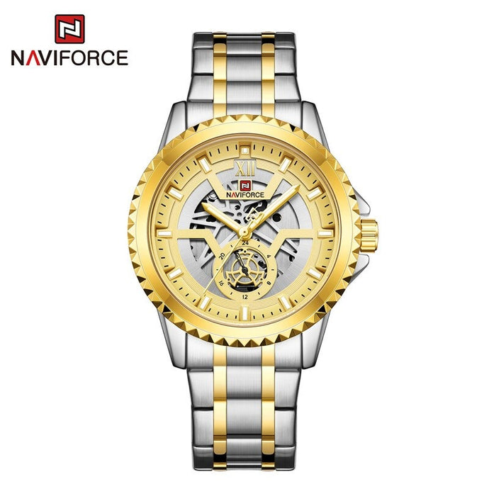 Men's Fashion Stainless Steel Analog Wrist Watch Hollow Dial Design NF9186