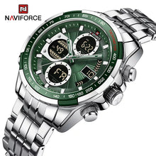 Load image into Gallery viewer, NAVIFORCE 9197 Top Brand Luxury Stainless Steel Casual Men Watch Digital Male Clock Military Sport Man Wristwatch-Silver Green
