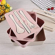 Load image into Gallery viewer, Portable Picnic Lunch Container with Carrying Handle Wheat Straw Bento Box School Desk Lunch Box (Pink/3 Ground)
