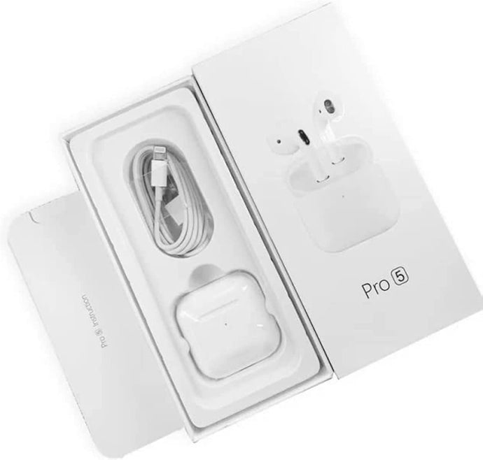 White and Smart Pro 5 Wireless Bluetooth Earbuds 5.0 With Charging Case, Touch Control, Active Noise Cancellation, White