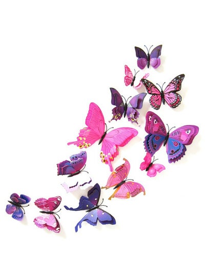 12-Piece 3D Butterfly Sticker Purple 12x4x1centimeter