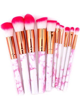 Load image into Gallery viewer, MIM 10-Piece Marble Pattern Make Up Brush Set Well-contoured handle lends a comfortable grip and control  White/Gold/Pink
