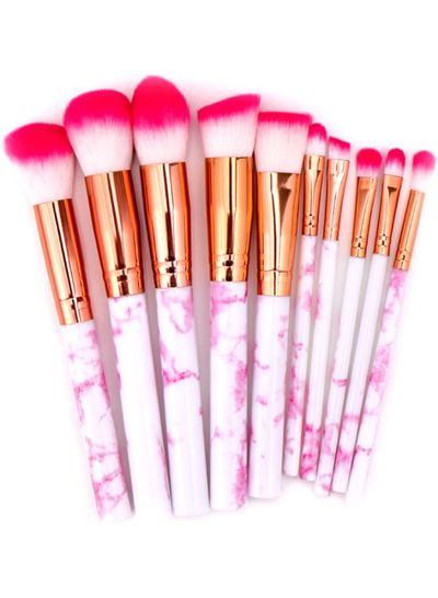 MIM 10-Piece Marble Pattern Make Up Brush Set Well-contoured handle lends a comfortable grip and control  White/Gold/Pink