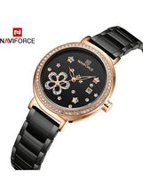 Load image into Gallery viewer, NAVIFORCE NF5016 Women&#39;s Shiny Star Stainless Steel Elegant Quartz Watch - Black
