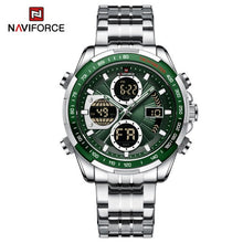 Load image into Gallery viewer, NAVIFORCE 9197 Top Brand Luxury Stainless Steel Casual Men Watch Digital Male Clock Military Sport Man Wristwatch-Silver Green
