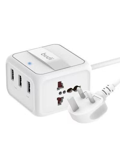 3 USB Port Cube Wall Charger With Extension White