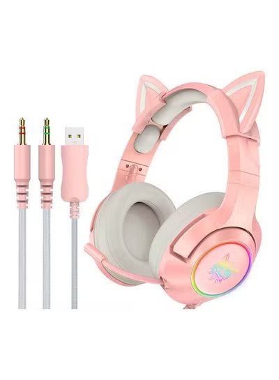 Wired Gaming Headset Removable Cat Ears Headphones with Microphone